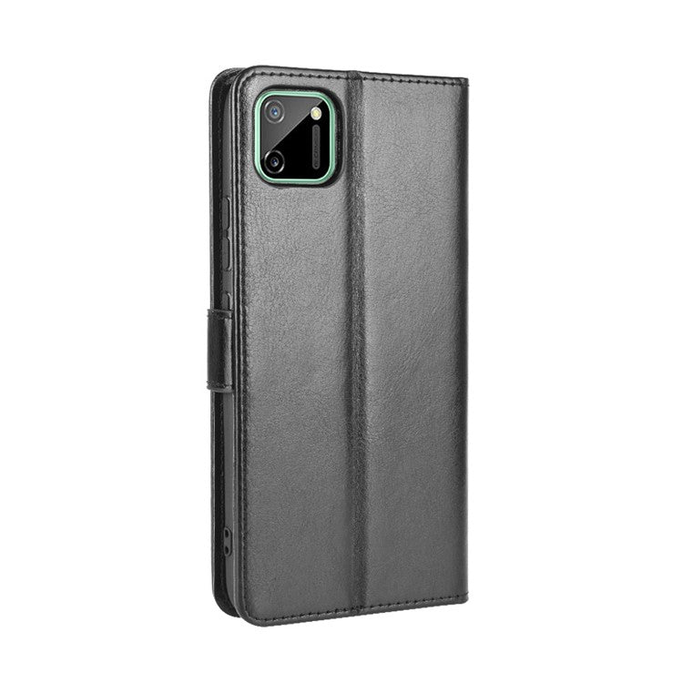 Crazy Horse Leather Wallet Stand Case for Realme C11 - Black