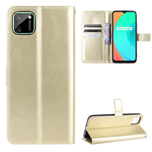 Crazy Horse Leather Wallet Stand Case for Realme C11 - Gold