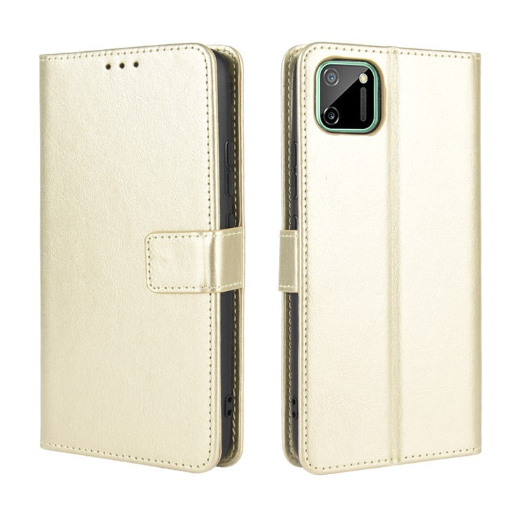 Crazy Horse Leather Wallet Stand Case for Realme C11 - Gold