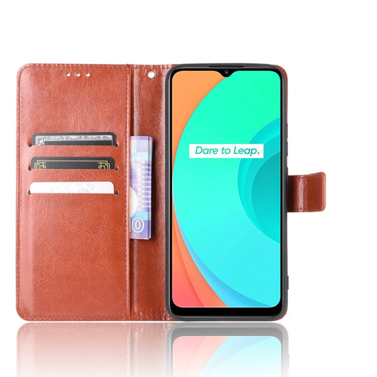 Crazy Horse Leather Wallet Stand Case for Realme C11 - Brown