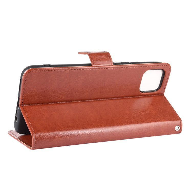 Crazy Horse Leather Wallet Stand Case for Realme C11 - Brown