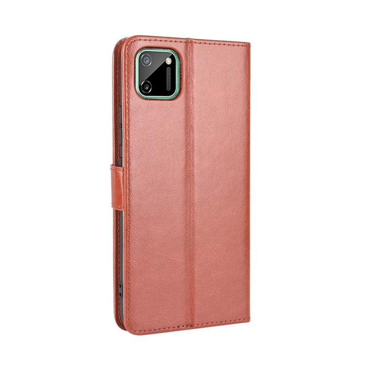 Crazy Horse Leather Wallet Stand Case for Realme C11 - Brown