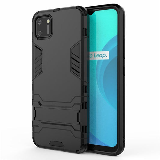 Plastic + TPU Hybrid Case with Kickstand for Realme C11 - Black
