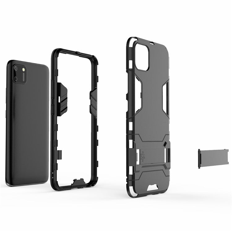 Plastic + TPU Hybrid Case with Kickstand for Realme C11 - Black