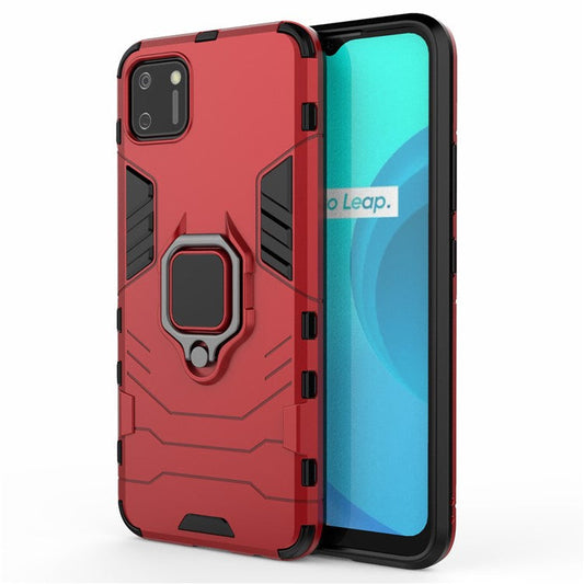 Ring Holder Kickstand Hybrid PC + TPU Combo Cover Case for Realme C11 - Red