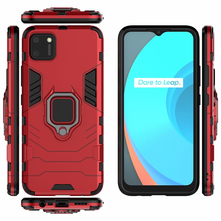 Ring Holder Kickstand Hybrid PC + TPU Combo Cover Case for Realme C11 - Red