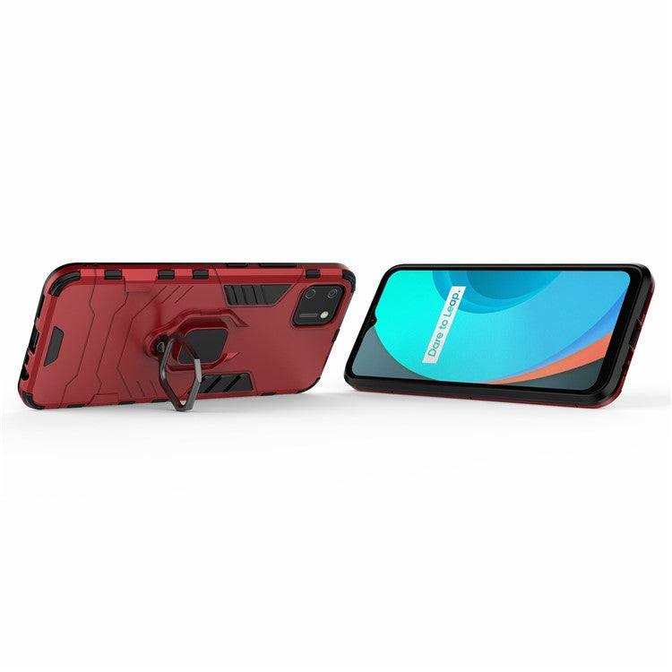 Ring Holder Kickstand Hybrid PC + TPU Combo Cover Case for Realme C11 - Red