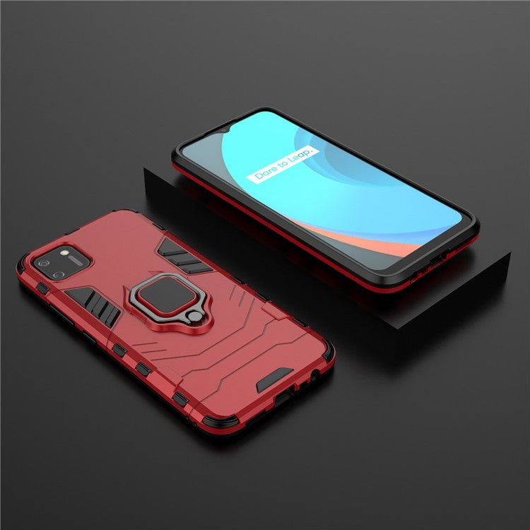 Ring Holder Kickstand Hybrid PC + TPU Combo Cover Case for Realme C11 - Red