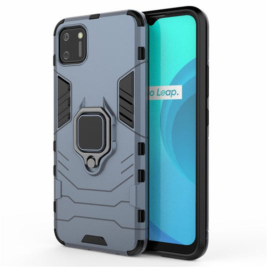 Ring Holder Kickstand Hybrid PC + TPU Combo Cover Case for Realme C11 - Blue