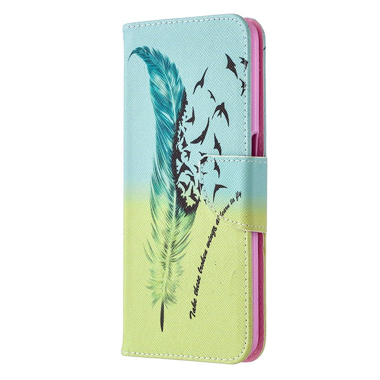 Pattern Printing Leather Wallet Case for OPPO A72/A52/A92 - Feather Pattern