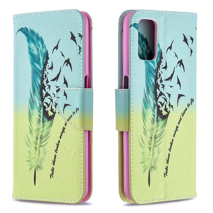 Pattern Printing Leather Wallet Case for OPPO A72/A52/A92 - Feather Pattern