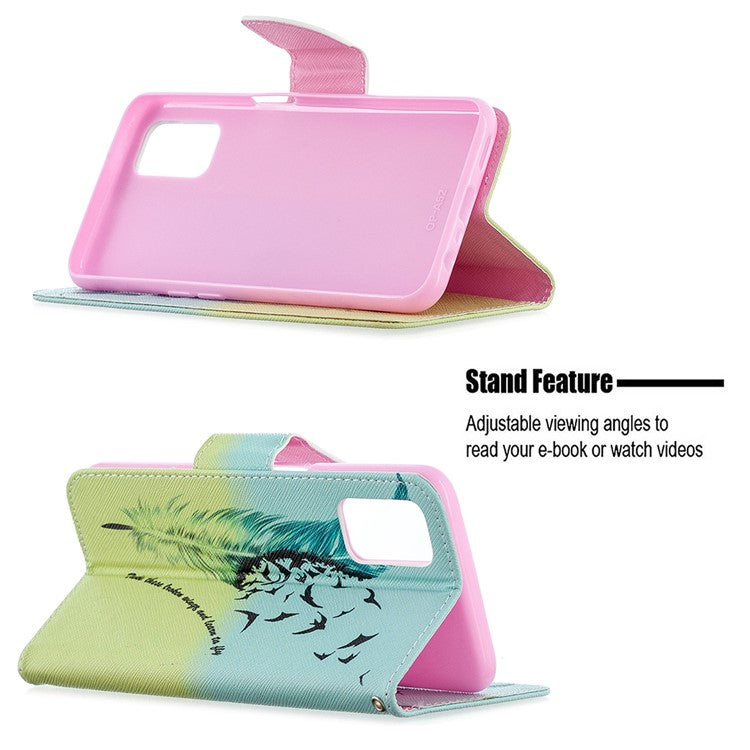 Pattern Printing Leather Wallet Case for OPPO A72/A52/A92 - Feather Pattern