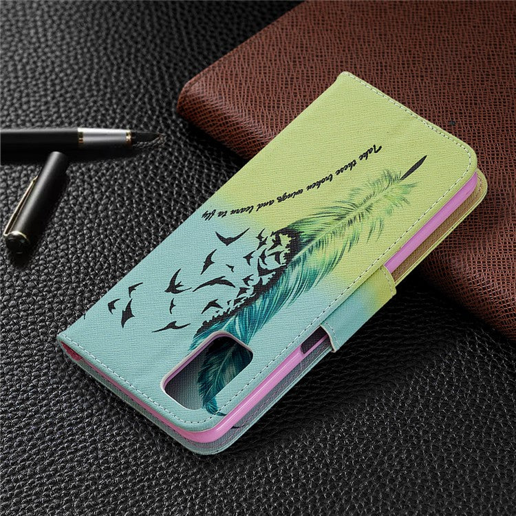 Pattern Printing Leather Wallet Case for OPPO A72/A52/A92 - Feather Pattern