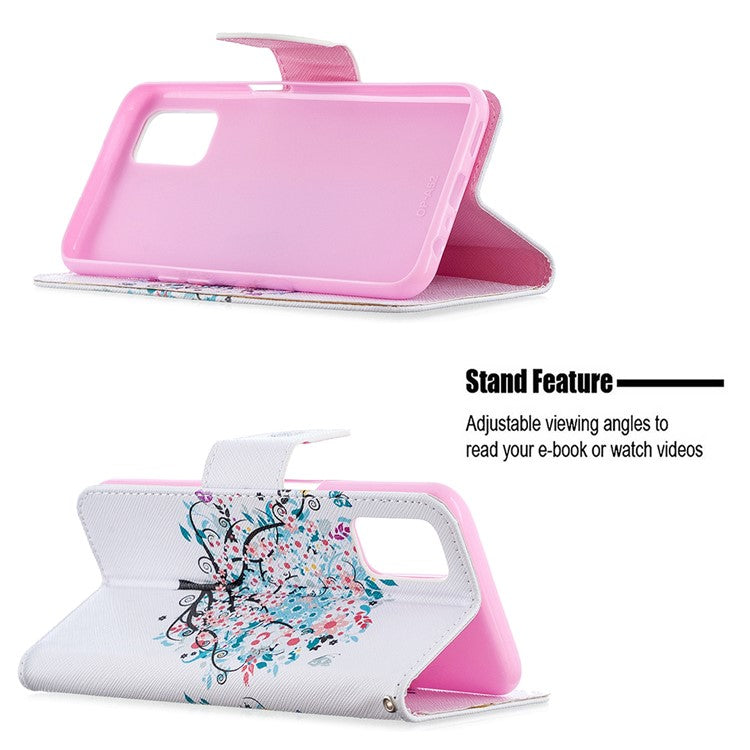 Pattern Printing Leather Wallet Case for OPPO A72/A52/A92 - Flowered Tree