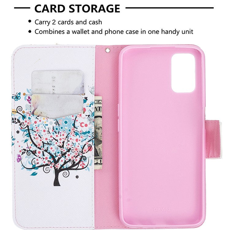Pattern Printing Leather Wallet Case for OPPO A72/A52/A92 - Flowered Tree