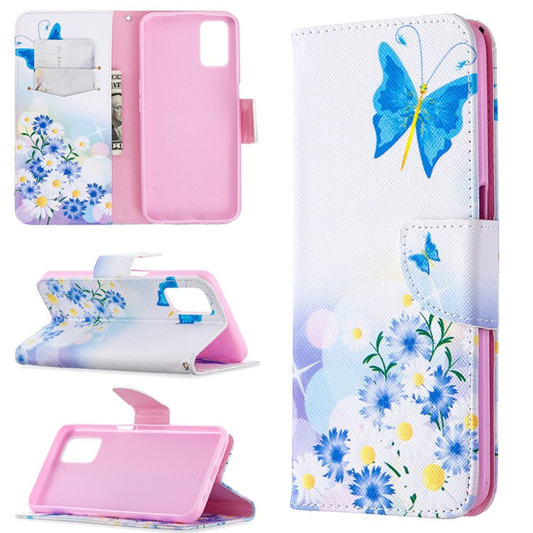 Pattern Printing Leather Wallet Case for OPPO A72/A52/A92 - Blue Butterfly and Flowers