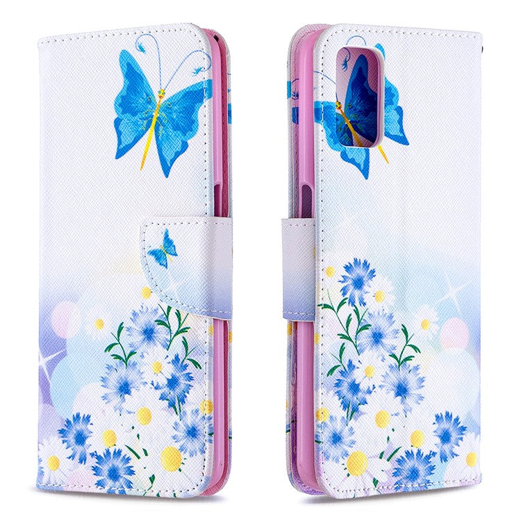 Pattern Printing Leather Wallet Case for OPPO A72/A52/A92 - Blue Butterfly and Flowers