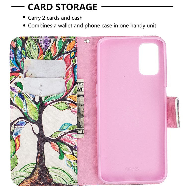 Pattern Printing Leather Wallet Case for OPPO A72/A52/A92 - Colorized Tree