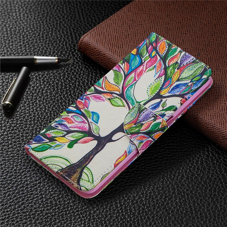 Pattern Printing Leather Wallet Case for OPPO A72/A52/A92 - Colorized Tree