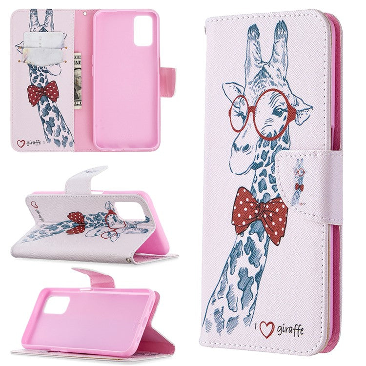 Pattern Printing Leather Wallet Case for OPPO A72/A52/A92 - Adorable Giraffe Wearing Glasses