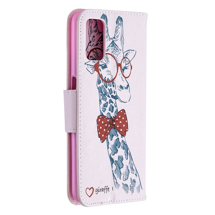 Pattern Printing Leather Wallet Case for OPPO A72/A52/A92 - Adorable Giraffe Wearing Glasses