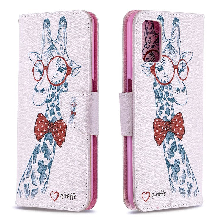 Pattern Printing Leather Wallet Case for OPPO A72/A52/A92 - Adorable Giraffe Wearing Glasses