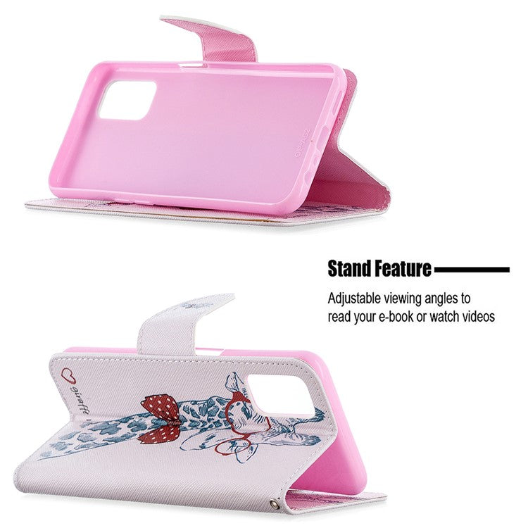 Pattern Printing Leather Wallet Case for OPPO A72/A52/A92 - Adorable Giraffe Wearing Glasses