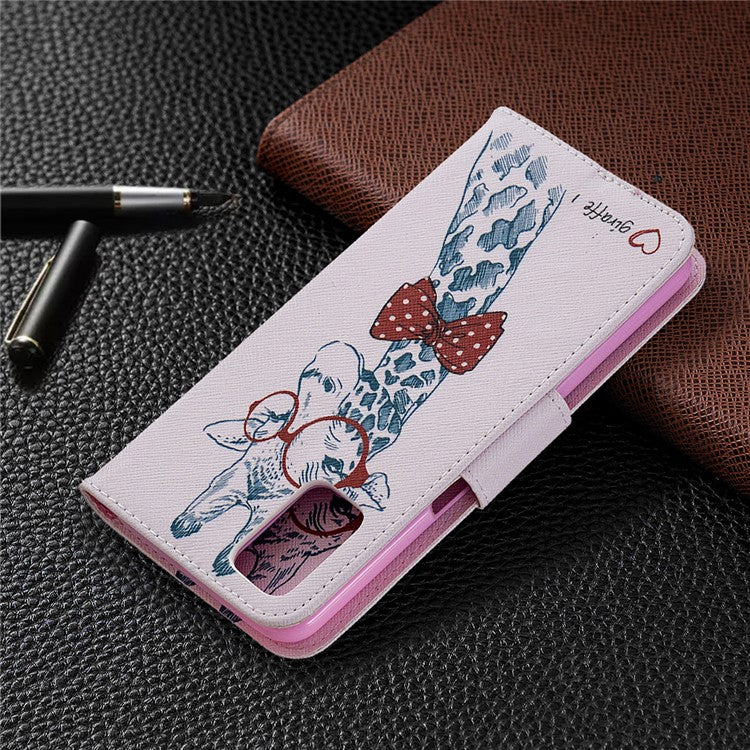 Pattern Printing Leather Wallet Case for OPPO A72/A52/A92 - Adorable Giraffe Wearing Glasses