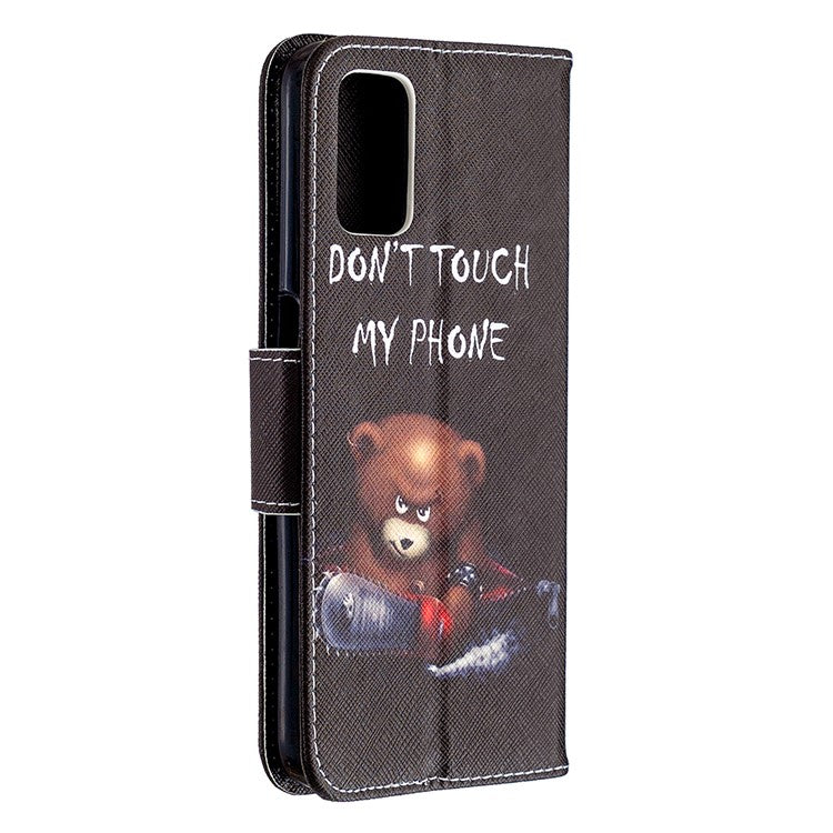 Pattern Printing Leather Wallet Case for OPPO A72/A52/A92 - Brown Bear and Warning Words