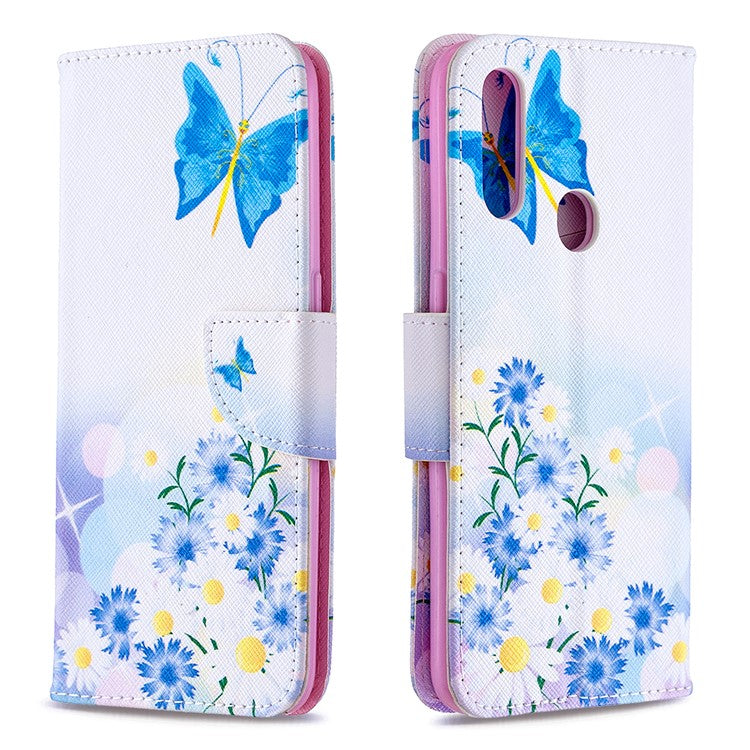 Pattern Printing Leather Wallet Shell Case for OPPO A31 (2020)/A81 - Blue Butterfly and Flowers