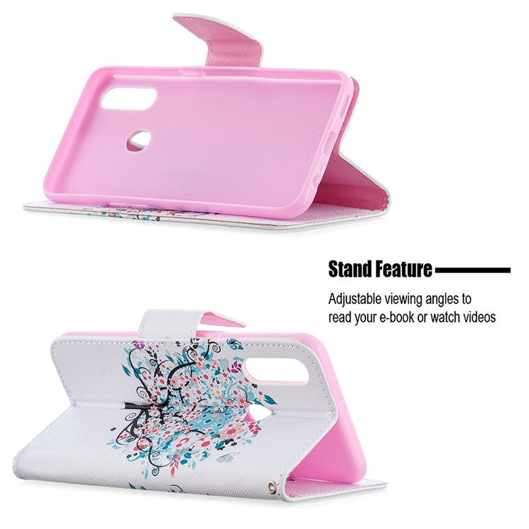 Pattern Printing Leather Wallet Shell Case for OPPO A31 (2020)/A81 - Flowered Tree