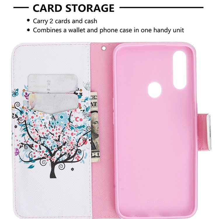 Pattern Printing Leather Wallet Shell Case for OPPO A31 (2020)/A81 - Flowered Tree