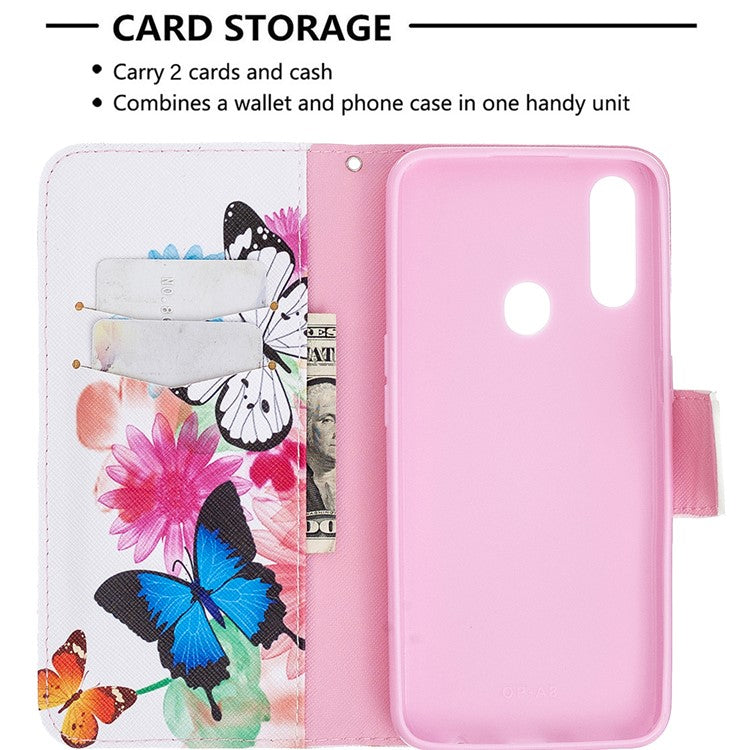 Pattern Printing Leather Wallet Shell Case for OPPO A31 (2020)/A81 - Vivid Butterflies