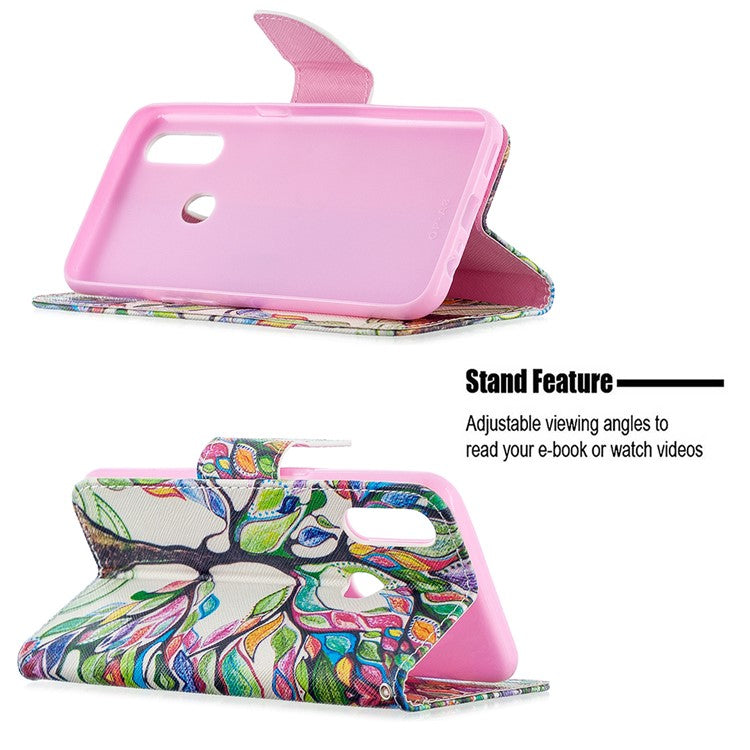 Pattern Printing Leather Wallet Shell Case for OPPO A31 (2020)/A81 - Colorized Tree