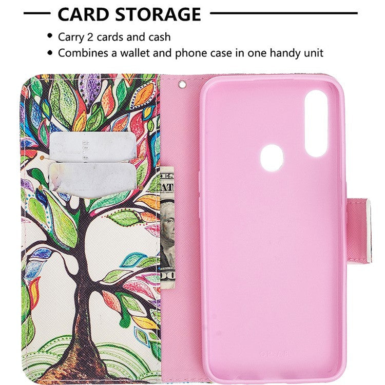 Pattern Printing Leather Wallet Shell Case for OPPO A31 (2020)/A81 - Colorized Tree