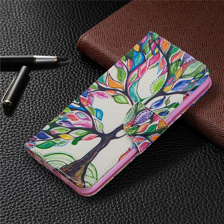 Pattern Printing Leather Wallet Shell Case for OPPO A31 (2020)/A81 - Colorized Tree