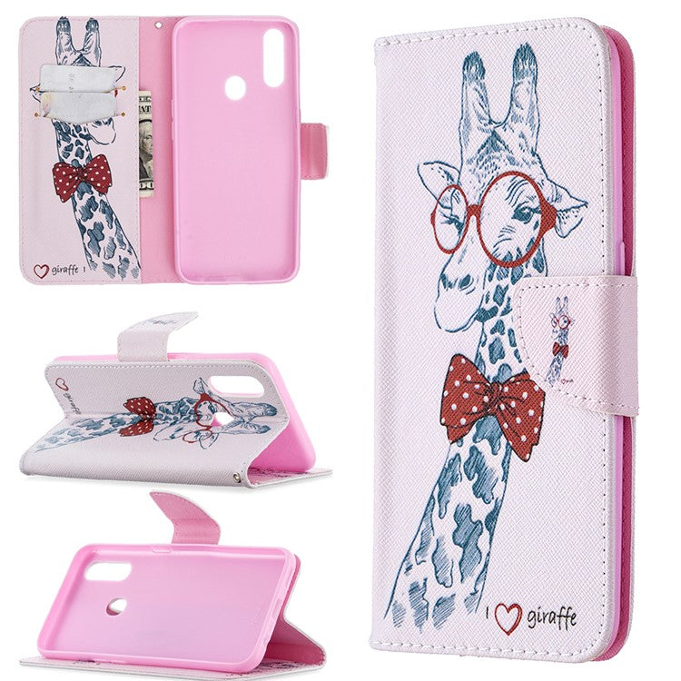 Pattern Printing Leather Wallet Shell Case for OPPO A31 (2020)/A81 - Adorable Giraffe Wearing Glasses