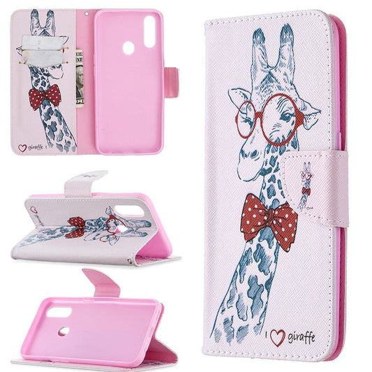 Pattern Printing Leather Wallet Shell Case for OPPO A31 (2020)/A81 - Adorable Giraffe Wearing Glasses