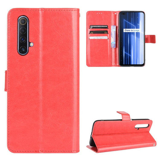 Crazy Horse Texture Wallet Stand Leather Phone Case for Realme X50/Realme X3 - Red