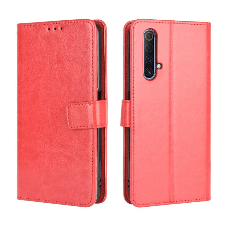 Crazy Horse Texture Wallet Stand Leather Phone Case for Realme X50/Realme X3 - Red