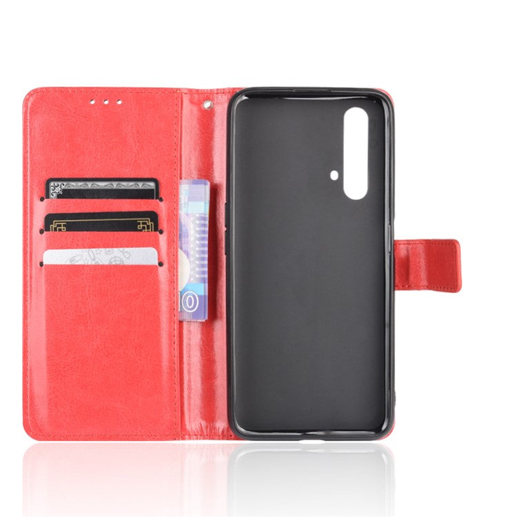 Crazy Horse Texture Wallet Stand Leather Phone Case for Realme X50/Realme X3 - Red