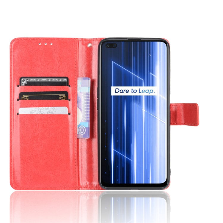 Crazy Horse Texture Wallet Stand Leather Phone Case for Realme X50/Realme X3 - Red