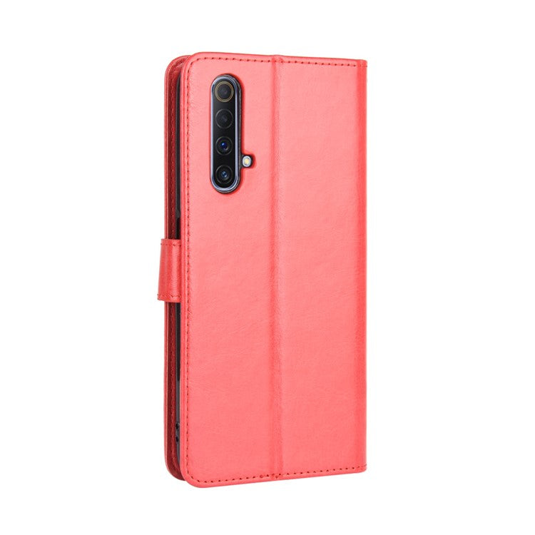 Crazy Horse Texture Wallet Stand Leather Phone Case for Realme X50/Realme X3 - Red