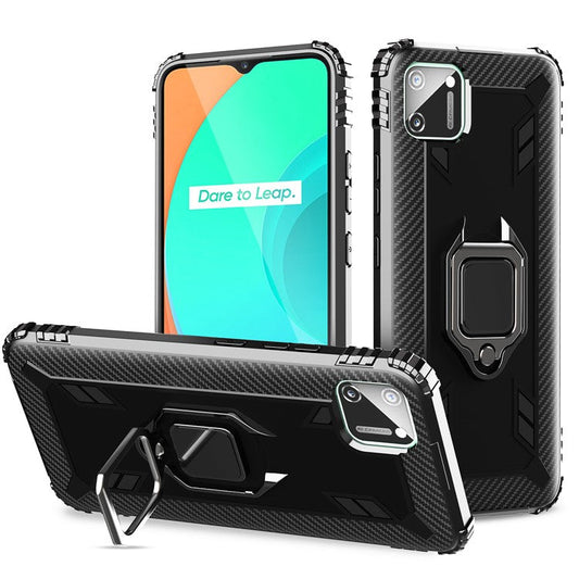 Finger Ring Kickstand Drop-proof TPU Protective Phone Cover for Realme C11 - Black