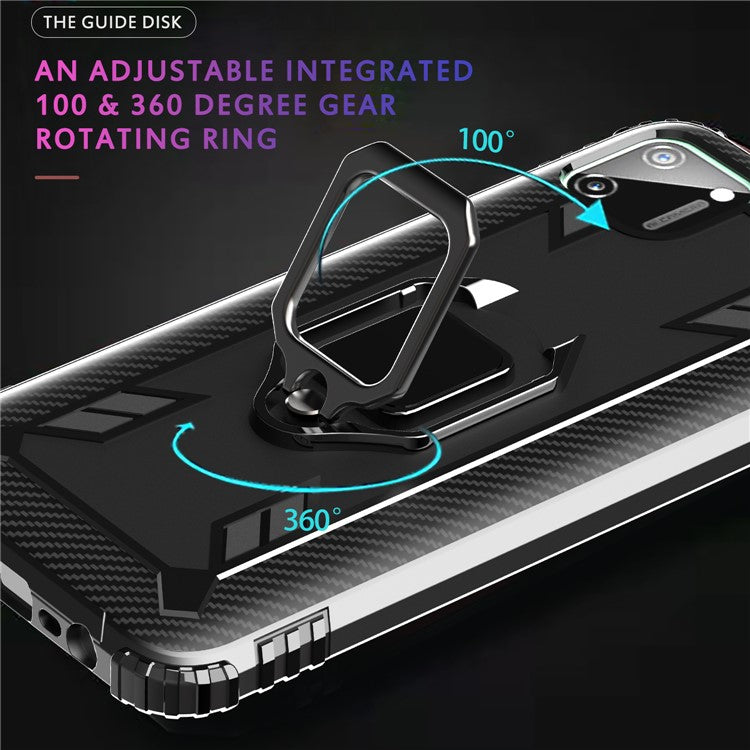 Finger Ring Kickstand Drop-proof TPU Protective Phone Cover for Realme C11 - Black