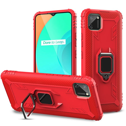 Finger Ring Kickstand Drop-proof TPU Protective Phone Cover for Realme C11 - Red