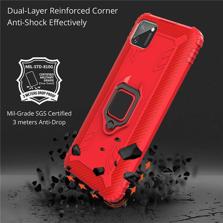 Finger Ring Kickstand Drop-proof TPU Protective Phone Cover for Realme C11 - Red