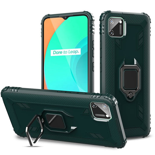 Finger Ring Kickstand Drop-proof TPU Protective Phone Cover for Realme C11 - Green