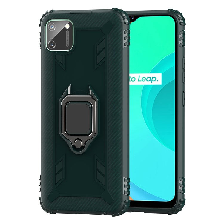 Finger Ring Kickstand Drop-proof TPU Protective Phone Cover for Realme C11 - Green