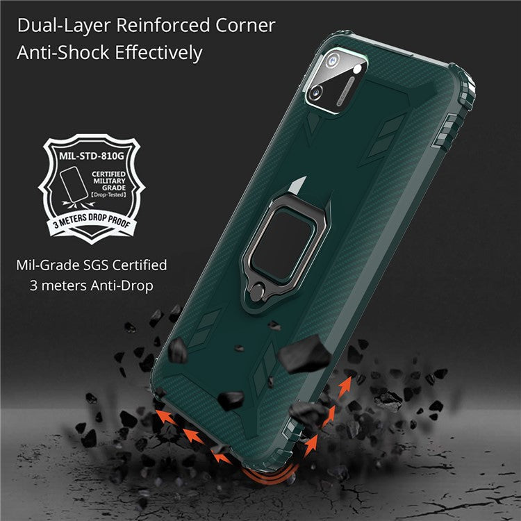 Finger Ring Kickstand Drop-proof TPU Protective Phone Cover for Realme C11 - Green